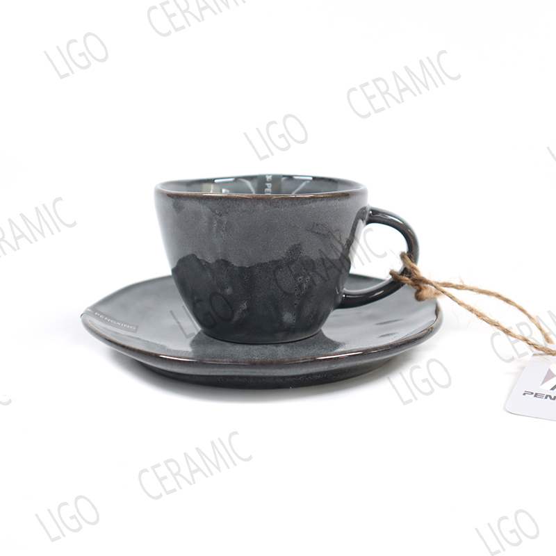4 oz reactive glaze debossed design coffee cup saucer